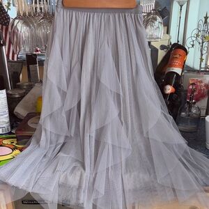 Elegant silver Gray long layered Tulle ruffle Skirt
